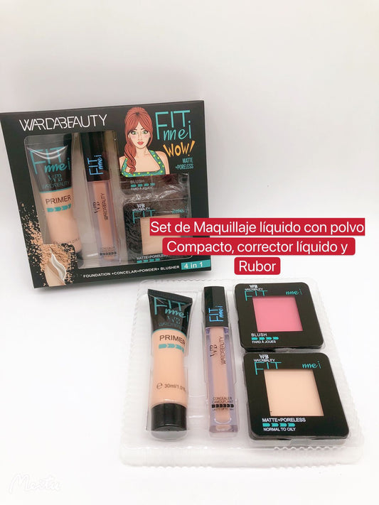 Set de Maquillaje Liquido con Polvo Compacto, Corrector Liquido y Rubor