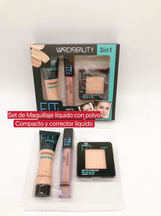 Set de Maquillaje Liquido con Polvo Compacto y Corrector Liquido