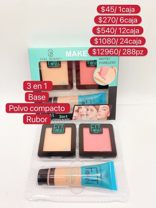 3 en 1 Base, Polvo Compacto, Rubor