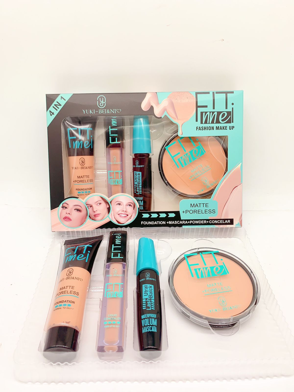 4 en 1 Base, Corrector, Rimel, Polvo Compacto