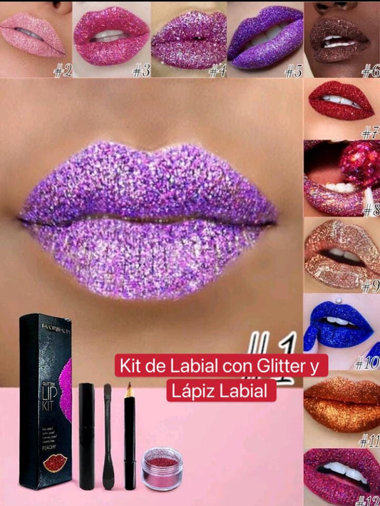 Kit de Labial con Glitter y Lapiz Labial